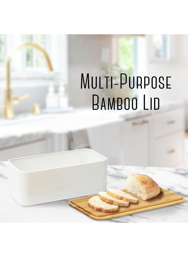 OUTSHINE White Bread Box for Kitchen Countertop, Bread Box with Cutting Board Lid, White Bread Box, Small Bread Box, Bread Bin, Bread Holder for Kitchen Counter - Image 3